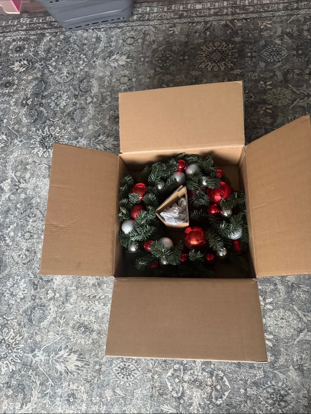 Pottery Barn Red & Silver Ornament 22” Wreath